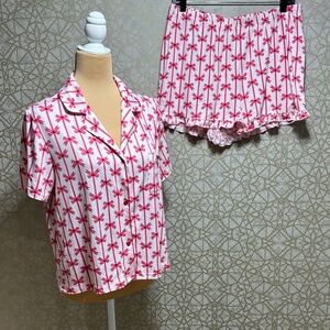 Women's Pink Palm Print Pajama Set